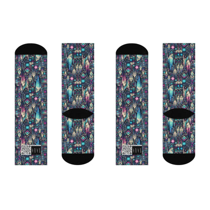Digital Renaissance Tech-Forward Maximalism Cushioned Crew Socks - 8404 Design-56
