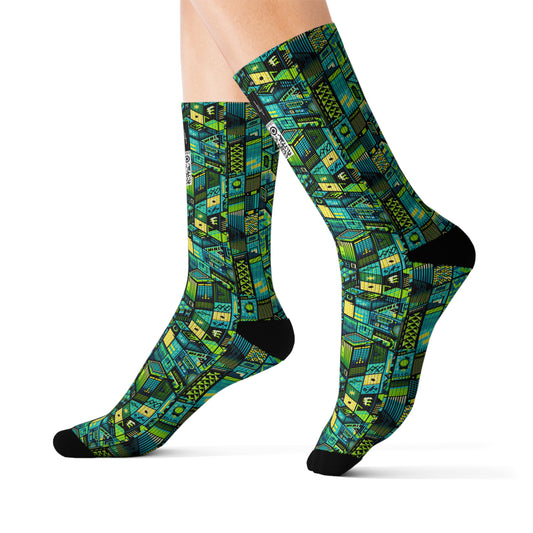 Tech-Infused Neon Tech-Forward Streetwear Sublimation Socks - 8404 Design-61