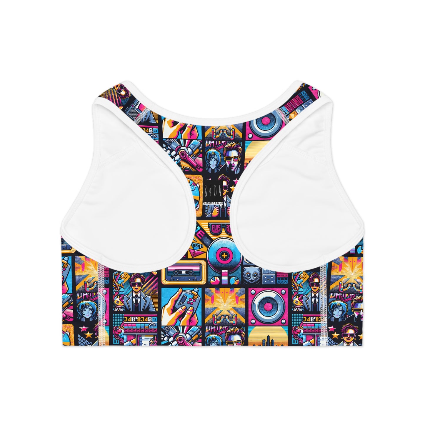 Digital Pop Culture Mashup Maximalist Pop Sports Bra - 8404 Design-52