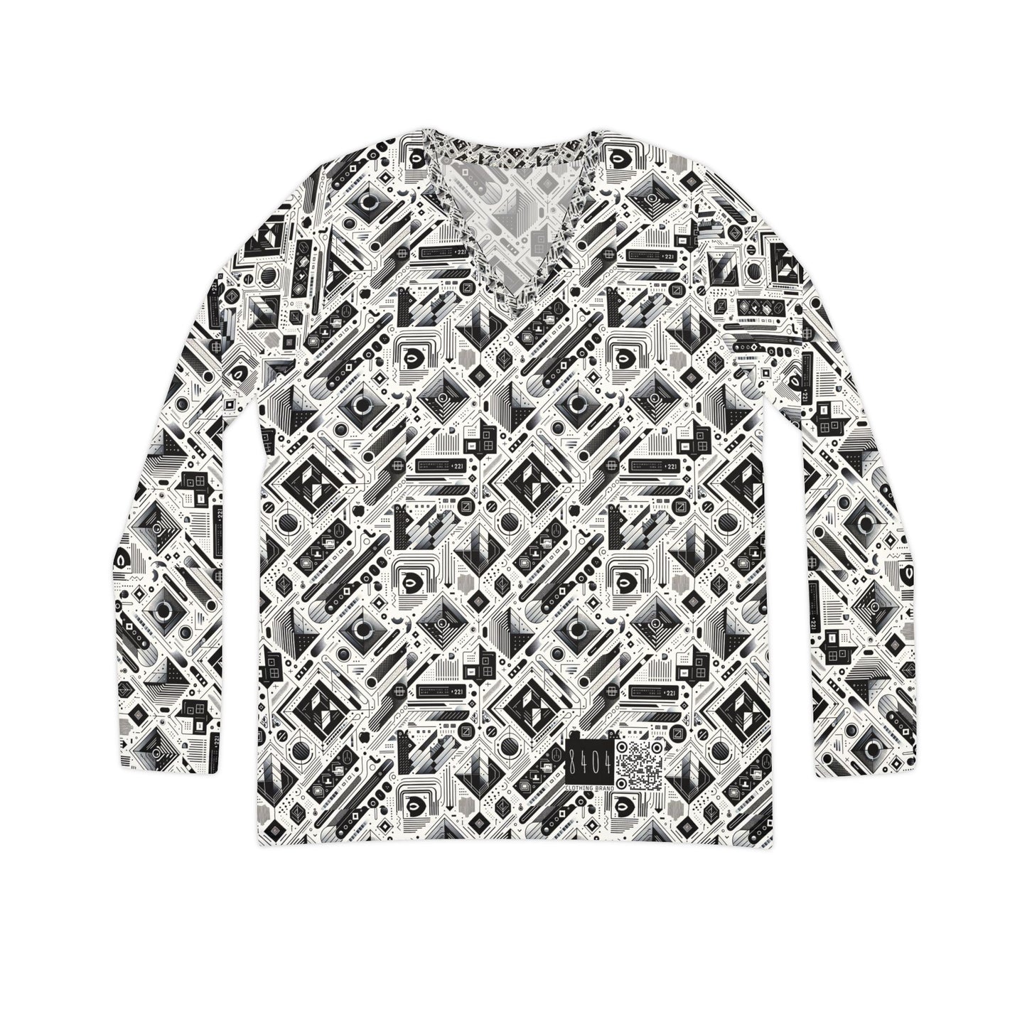 Tech Minimalism Minimalist Tech Women's Long Sleeve V-Neck Shirt - 8404 Design-72