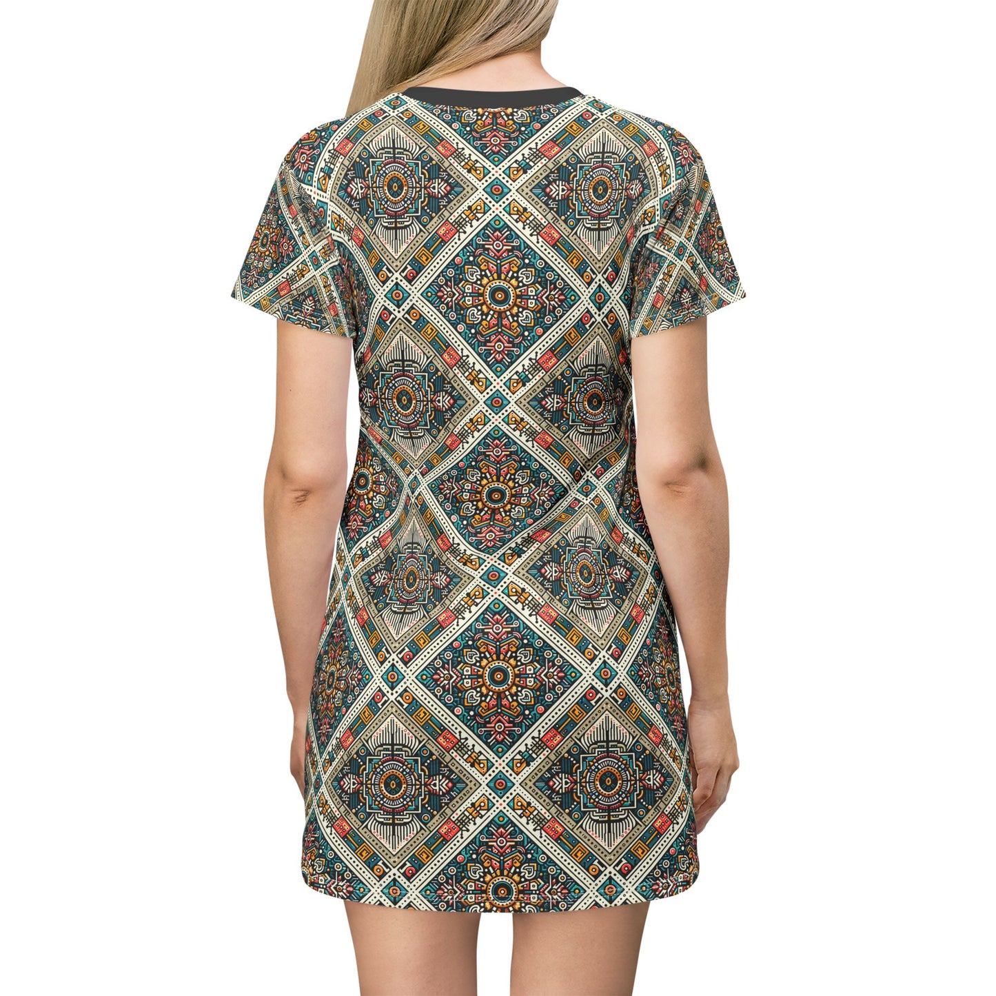 Cultural Fusion Tech Blend of Cultural Heritage With Tech-Inspired Elements T-Shirt Dress - 8404 Design-64