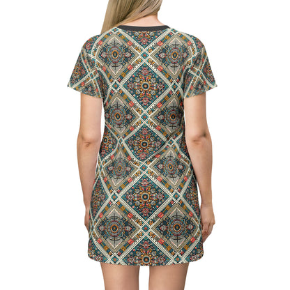 Cultural Fusion Tech Blend of Cultural Heritage With Tech-Inspired Elements T-Shirt Dress - 8404 Design-64