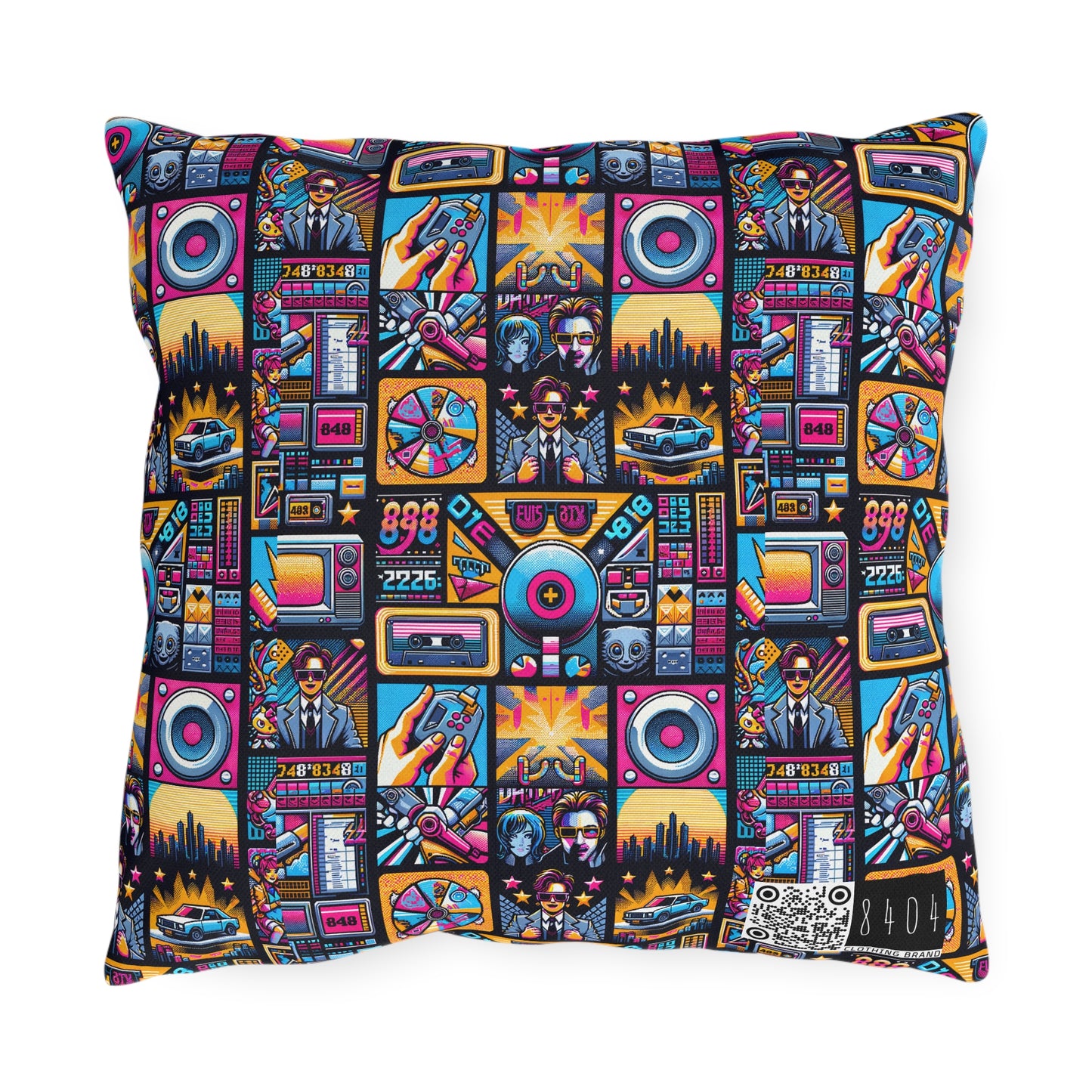 Digital Pop Culture Mashup Maximalist Pop Outdoor Pillow - 8404 Design-52