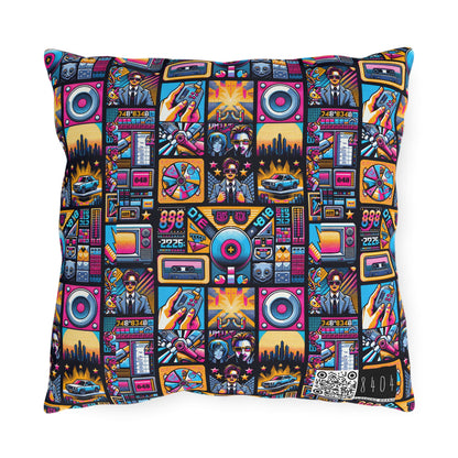 Digital Pop Culture Mashup Maximalist Pop Outdoor Pillow - 8404 Design-52
