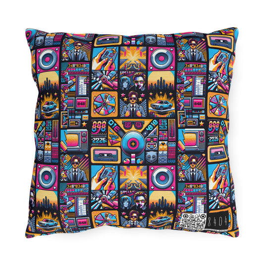 Digital Pop Culture Mashup Maximalist Pop Outdoor Pillow - 8404 Design-52