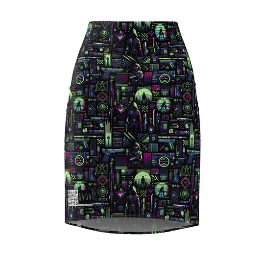 Tech Noir Futuristic Cyberpunk Women's Pencil Skirt - 8404 Design-63