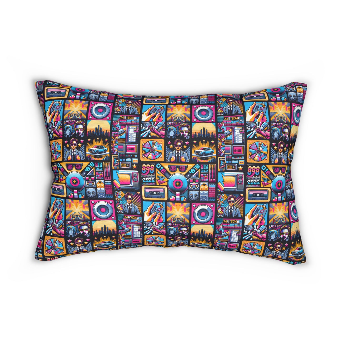 Digital Pop Culture Mashup Maximalist Pop Spun Polyester Lumbar Pillow - 8404 Design-52 B