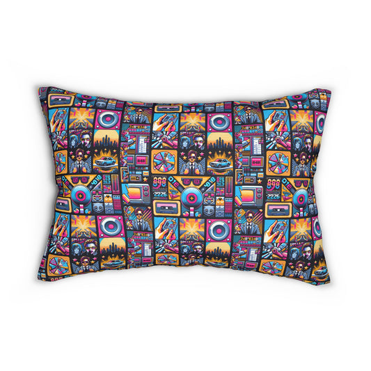 Digital Pop Culture Mashup Maximalist Pop Spun Polyester Lumbar Pillow - 8404 Design-52 B