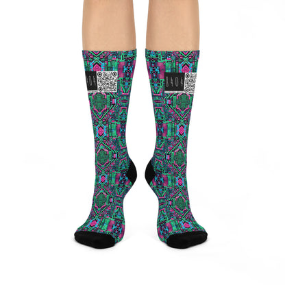 Digital Glitch Vibes Tech-Inspired Streetwear Cushioned Crew Socks - 8404 Design-71