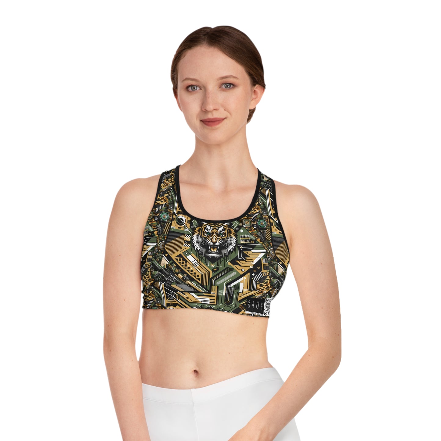 Neo-Camo Fusion Tech-Forward Streetwear Sports Bra - 8404 Design-58
