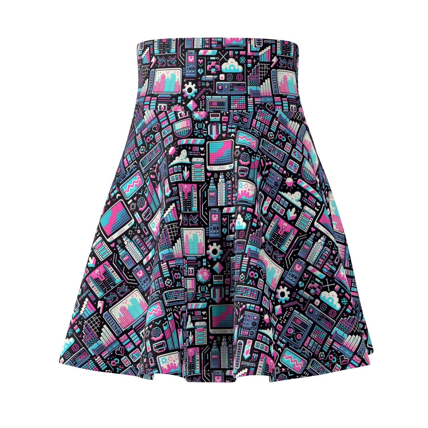Digital Rebellion Youthful Streetwear with a Rebellious Digital Twist Women's Skater Skirt - 8404 Design-71