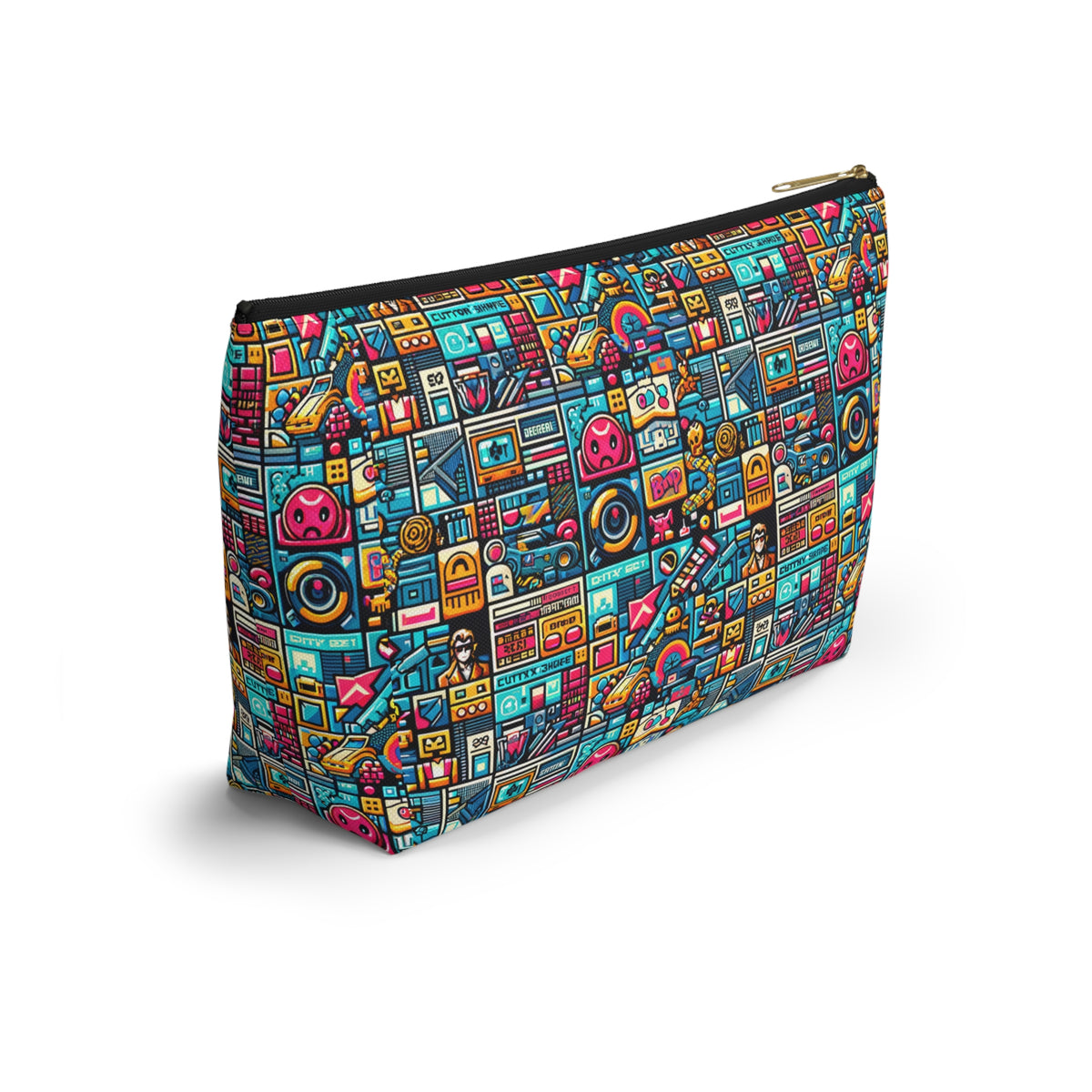 Digital Pop Culture Mashup Maximalist Pop Accessory Pouch W T-bottom - 8404 Design-47