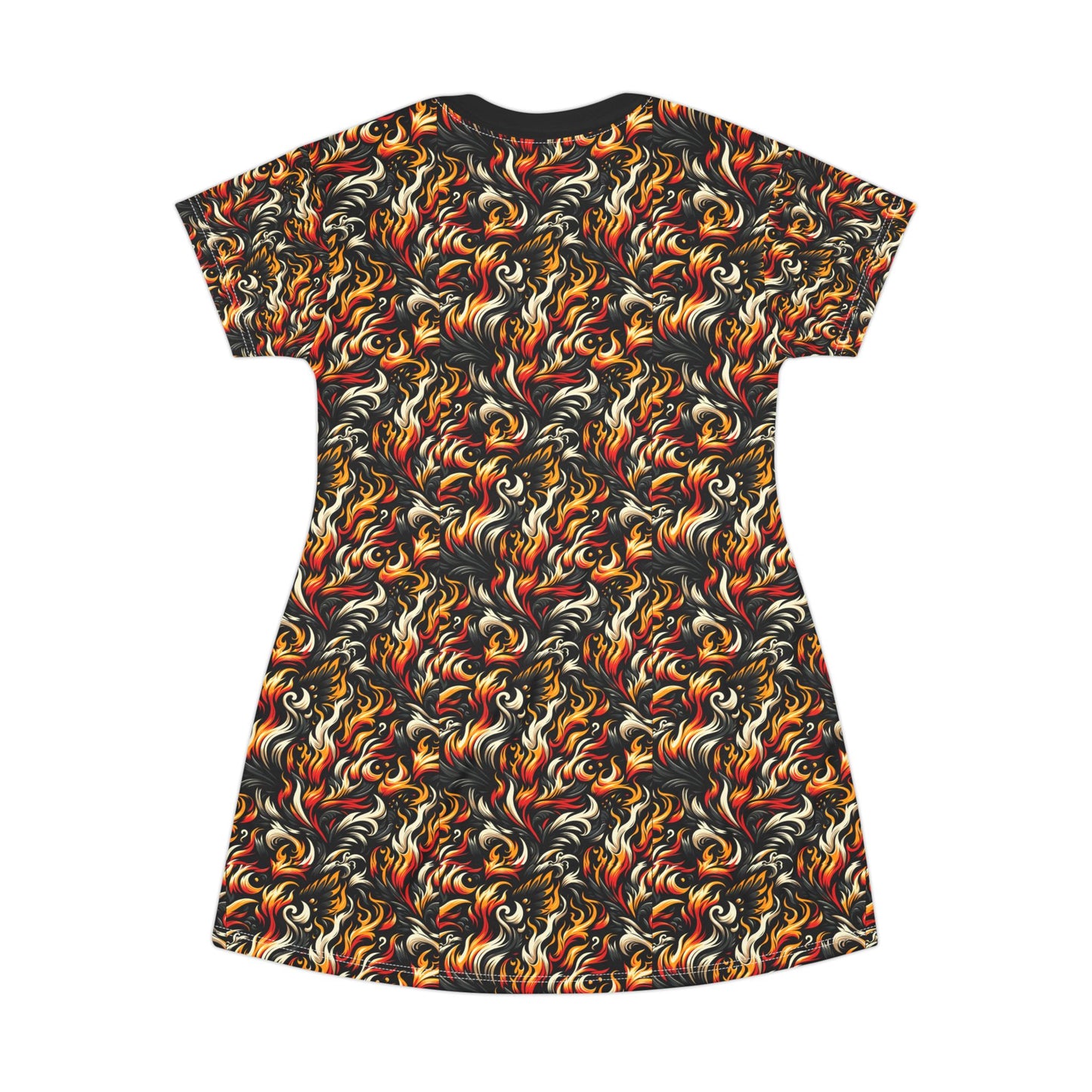 Fire & Flames Bold Streetwear Statement T-Shirt Dress - 8404 Design-55