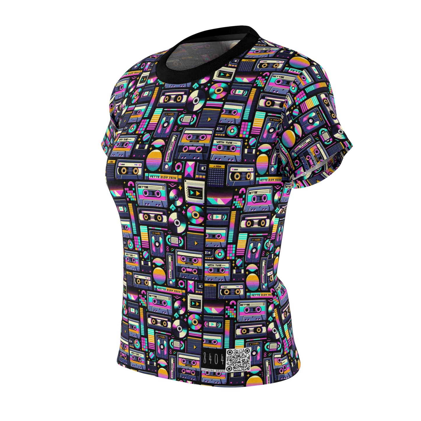 Digital Nostalgia Tech-Inspired Retro Fusion Women's Cut & Sew Tee - 8404 Design-48