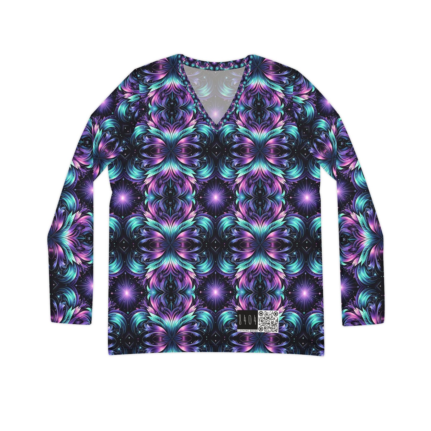 Iridescent Dream Futuristic Tech Women's Long Sleeve V-Neck Shirt - 8404 Design-60