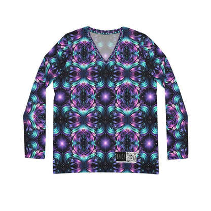 Iridescent Dream Futuristic Tech Women's Long Sleeve V-Neck Shirt - 8404 Design-60