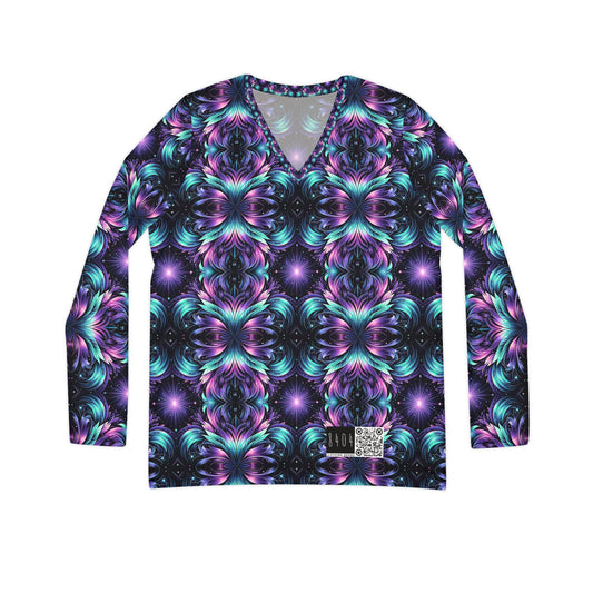 Iridescent Dream Futuristic Tech Women's Long Sleeve V-Neck Shirt - 8404 Design-60