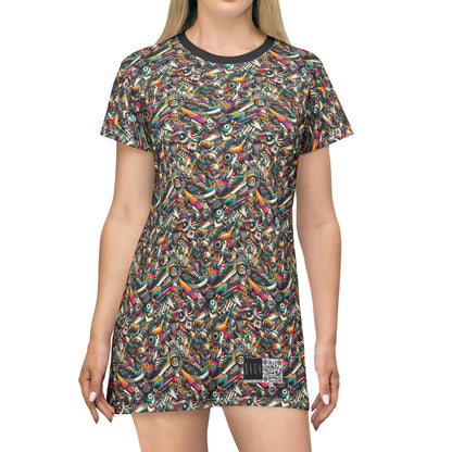 Urban Graffiti Fusion Eclectic Street Art Meets Modern Tech Culture T-Shirt Dress - 8404 Design-55