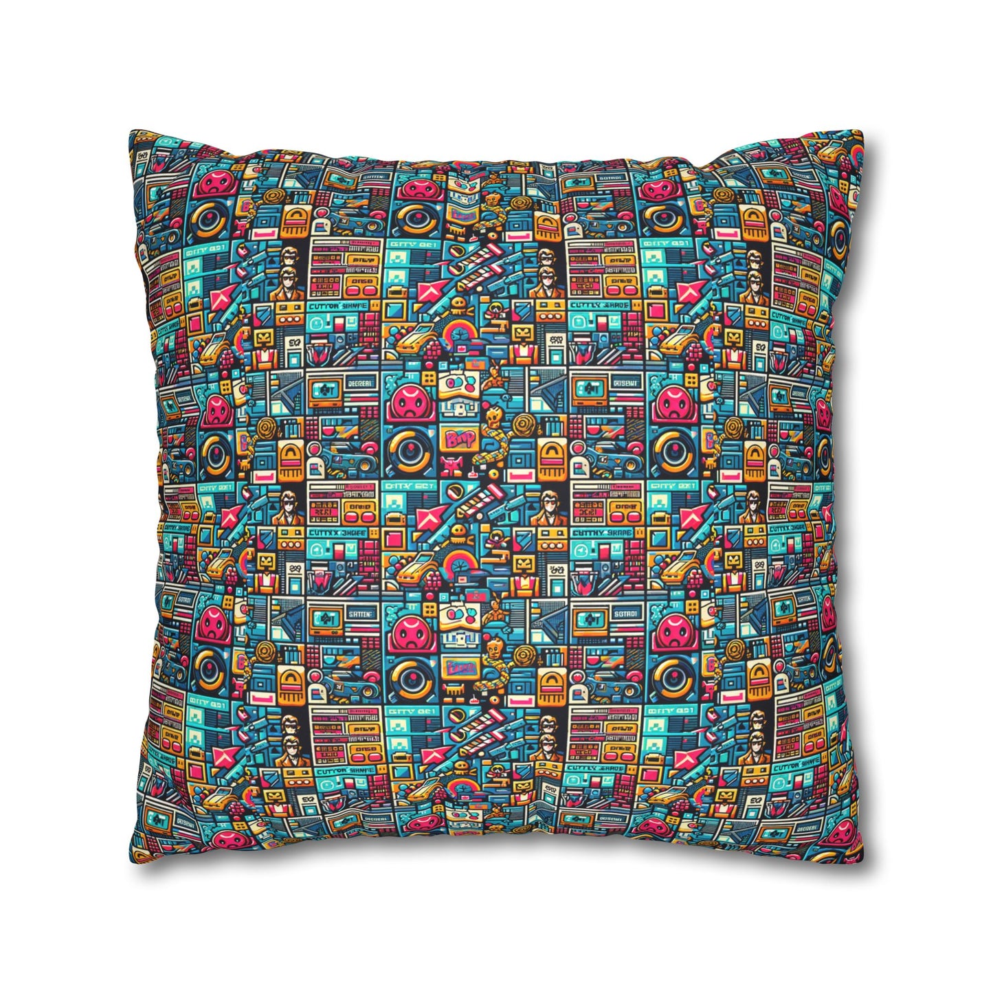 Digital Pop Culture Mashup Maximalist Pop Faux Suede Square Pillowcase - 8404 Design-47