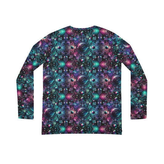 Galactic Hues Tech-Forward Cosmic Fusion Women's Long Sleeve V-Neck Shirt - 8404 Design-59