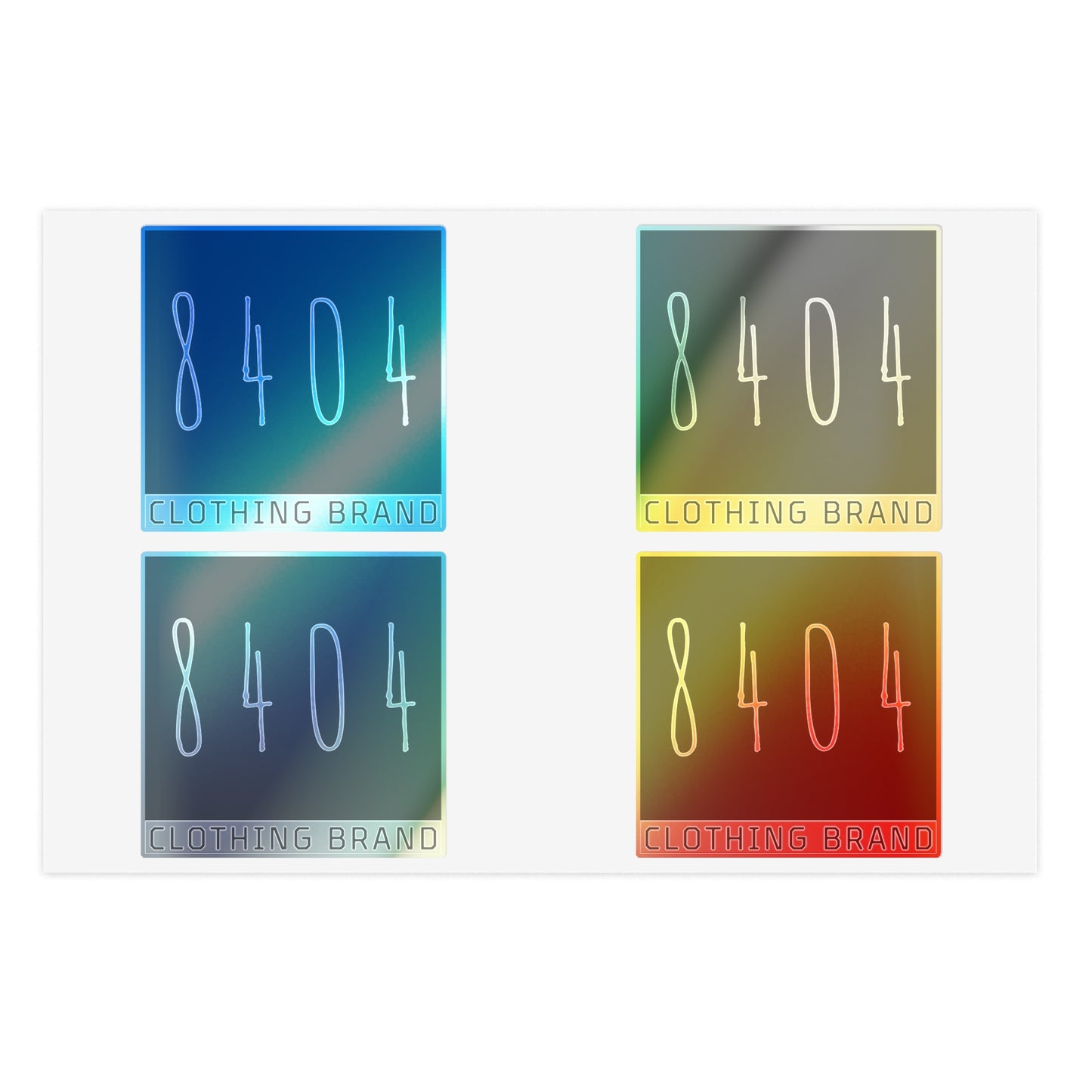 8404 Logo Sticker Sheets - Holographic, Transparent, or White - 6 in. x 4 in. or 11 in. x 8.5 in. - 1 Sheet of 4 Stickers