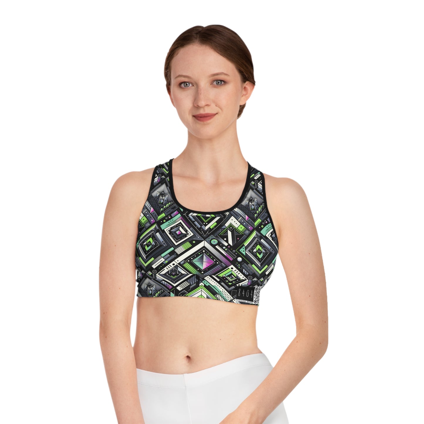Retro Futurism Graphics Tech-Forward Streetwear Sports Bra - 8404 Design-48