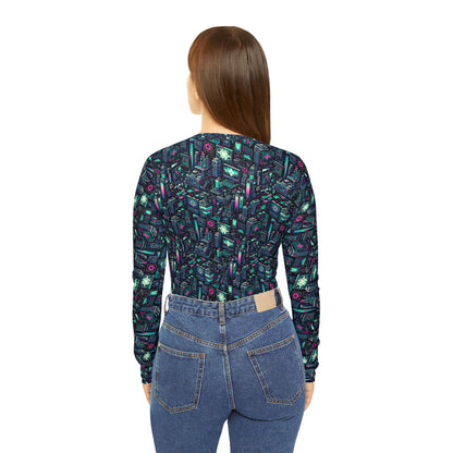 Digital Rebellion Tech-Inspired Streetwear Women's Long Sleeve V-Neck Shirt - 8404 Design-58