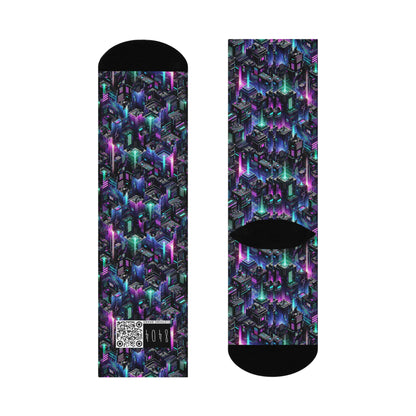 Tech Noir Graphics Futuristic Tech Aesthetics Cushioned Crew Socks - 8404 Design-55