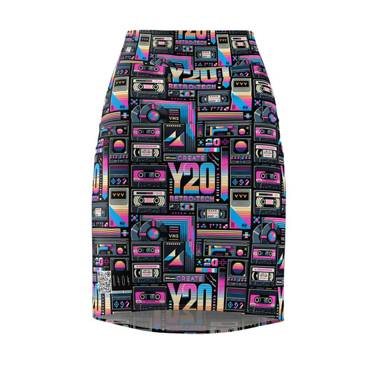 Digital Nostalgia Tech-Inspired Retro Fusion Women's Pencil Skirt - 8404 Design-65