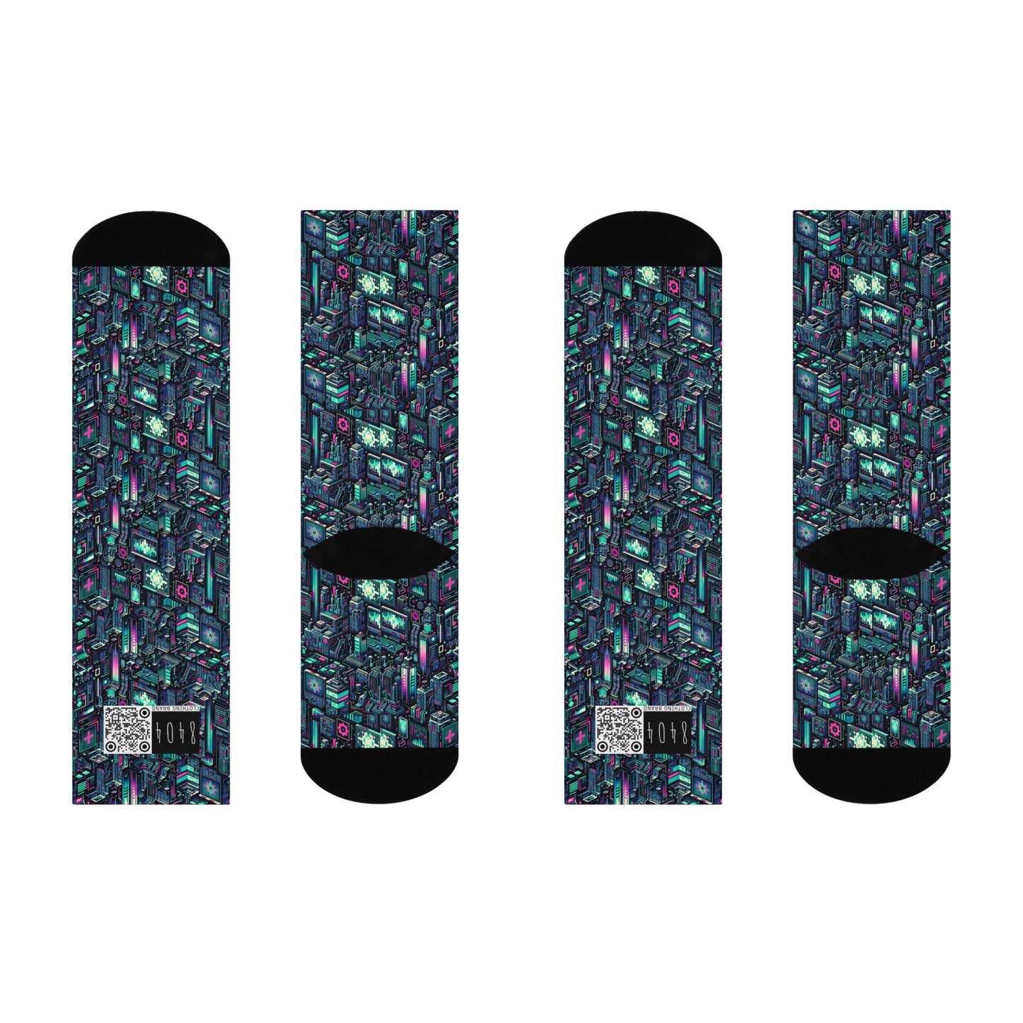 Digital Rebellion Tech-Inspired Streetwear Cushioned Crew Socks - 8404 Design-58