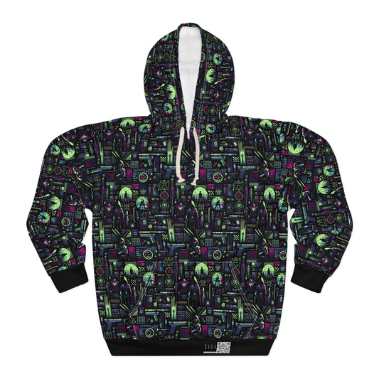 Tech Noir Futuristic Cyberpunk Pullover Hoodie - 8404 Design-63