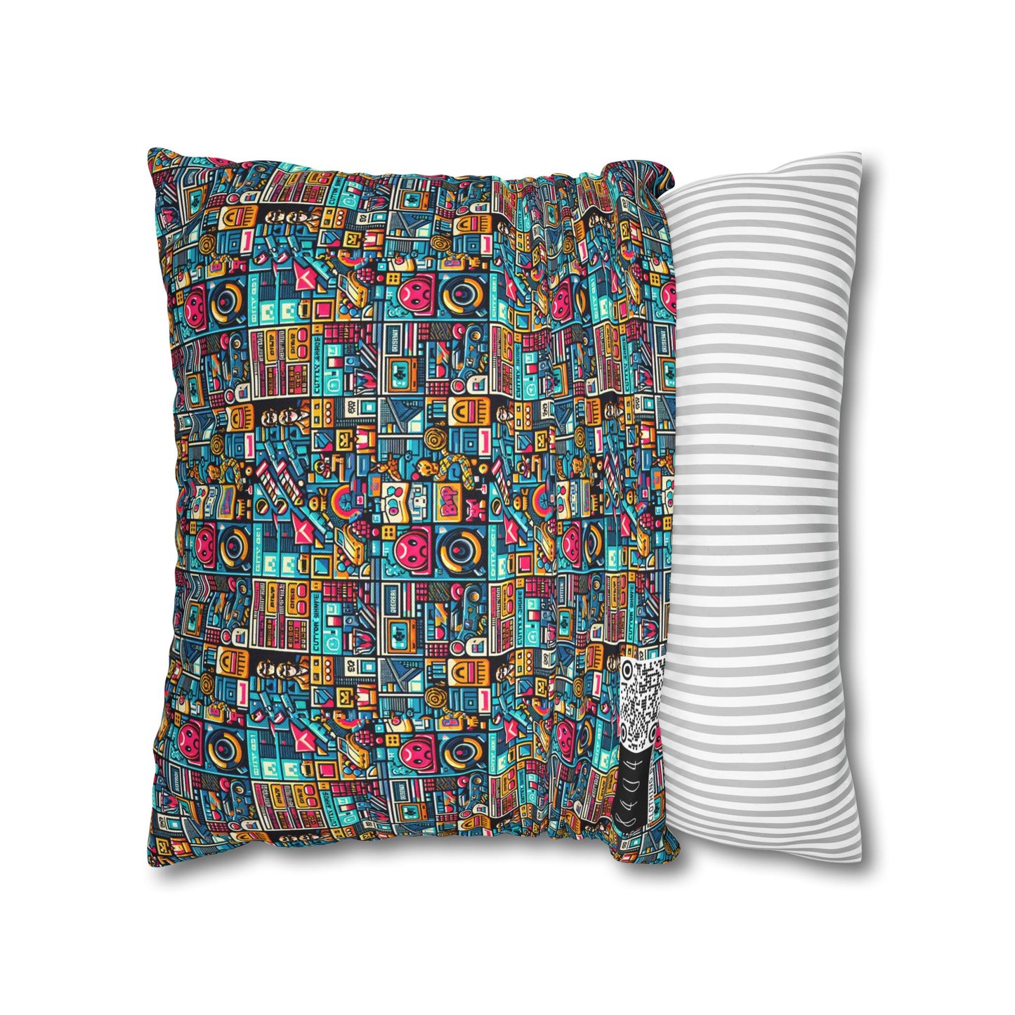 Digital Pop Culture Mashup Maximalist Pop Spun Polyester Square Pillowcase - 8404 Design-47