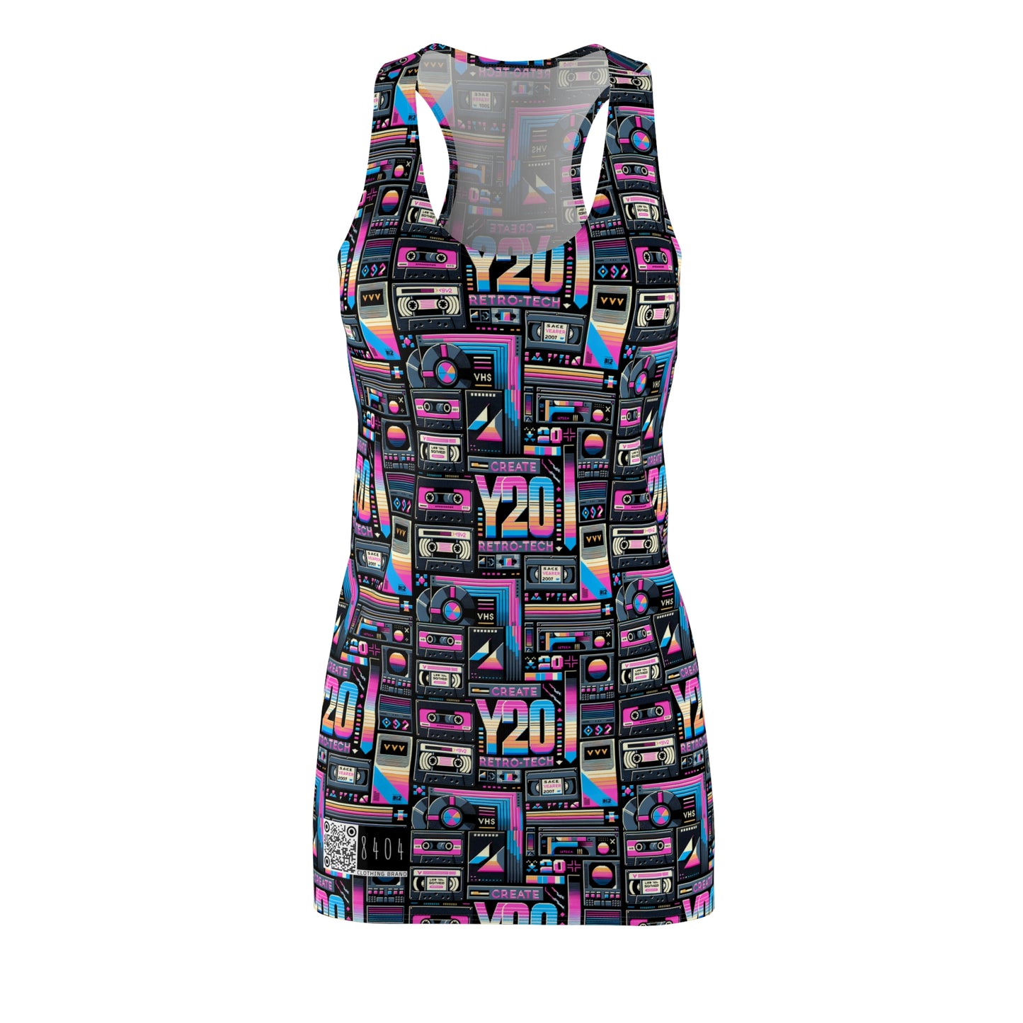 Digital Nostalgia Tech-Inspired Retro Fusion Women's Cut & Sew Racerback Dress - 8404 Design-65