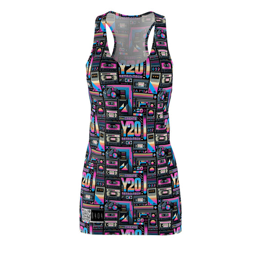 Digital Nostalgia Tech-Inspired Retro Fusion Women's Cut & Sew Racerback Dress - 8404 Design-65