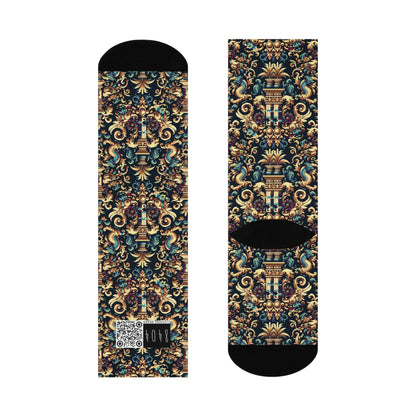 Digital Renaissance Modern Baroque Fusion Cushioned Crew Socks - 8404 Design-57