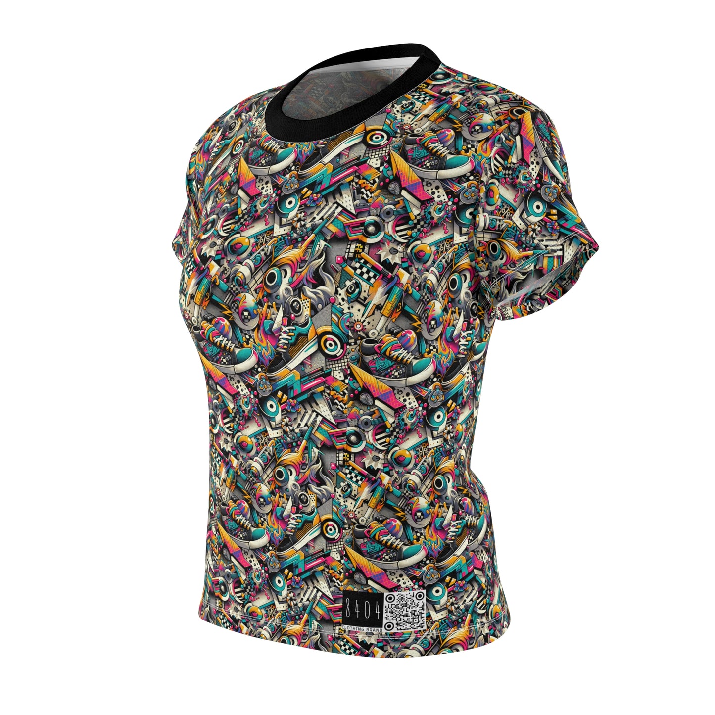 Urban Graffiti Fusion Eclectic Street Art Meets Modern Tech Culture Women's Cut & Sew Tee - 8404 Design-55