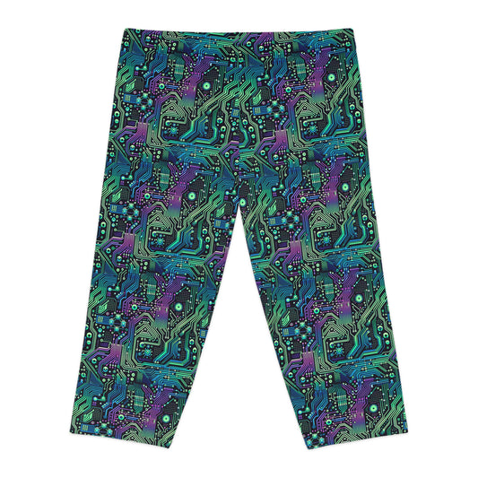 Tech-Infused Neon Tech-Forward Streetwear Women's Capri Leggings - 8404 Design-66