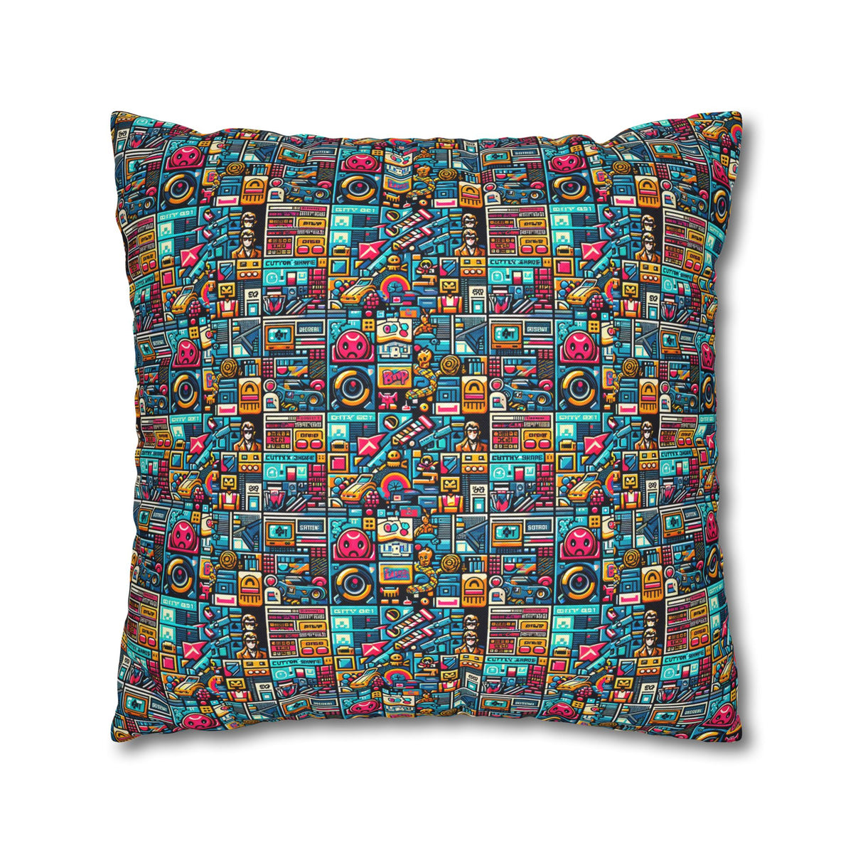 Digital Pop Culture Mashup Maximalist Pop Spun Polyester Square Pillowcase - 8404 Design-47