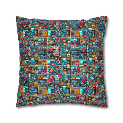 Digital Pop Culture Mashup Maximalist Pop Spun Polyester Square Pillowcase - 8404 Design-47