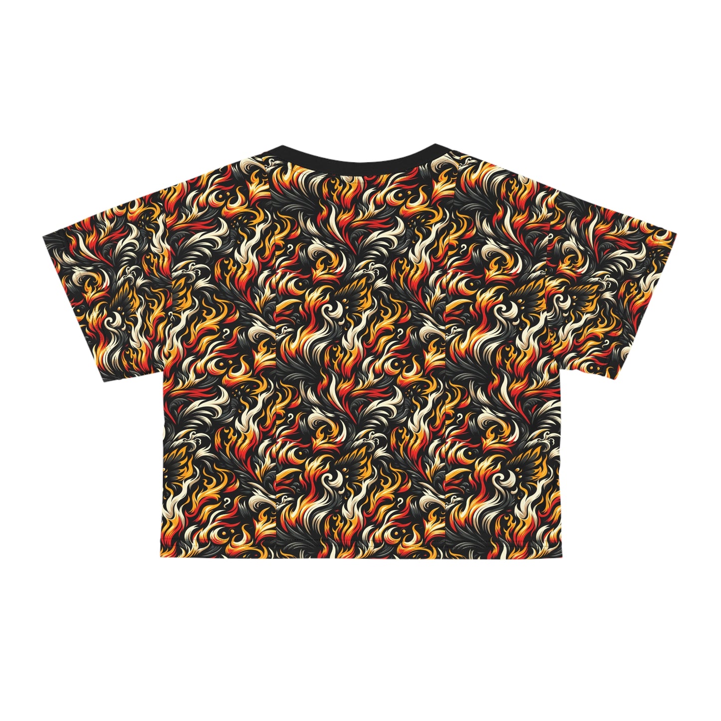 Fire & Flames Bold Streetwear Statement Crop Tee - 8404 Design-55