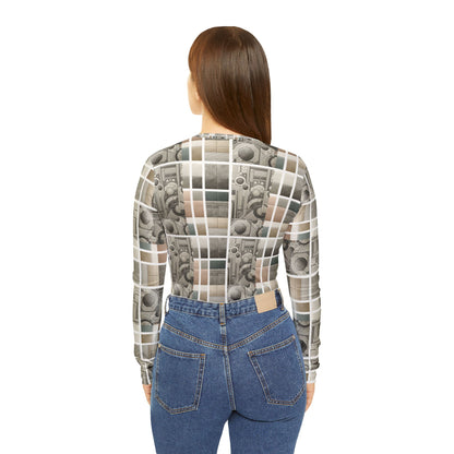 Tech Utility Chic Tech-Forward Minimalist Women's Long Sleeve V-Neck Shirt - 8404 Design-59