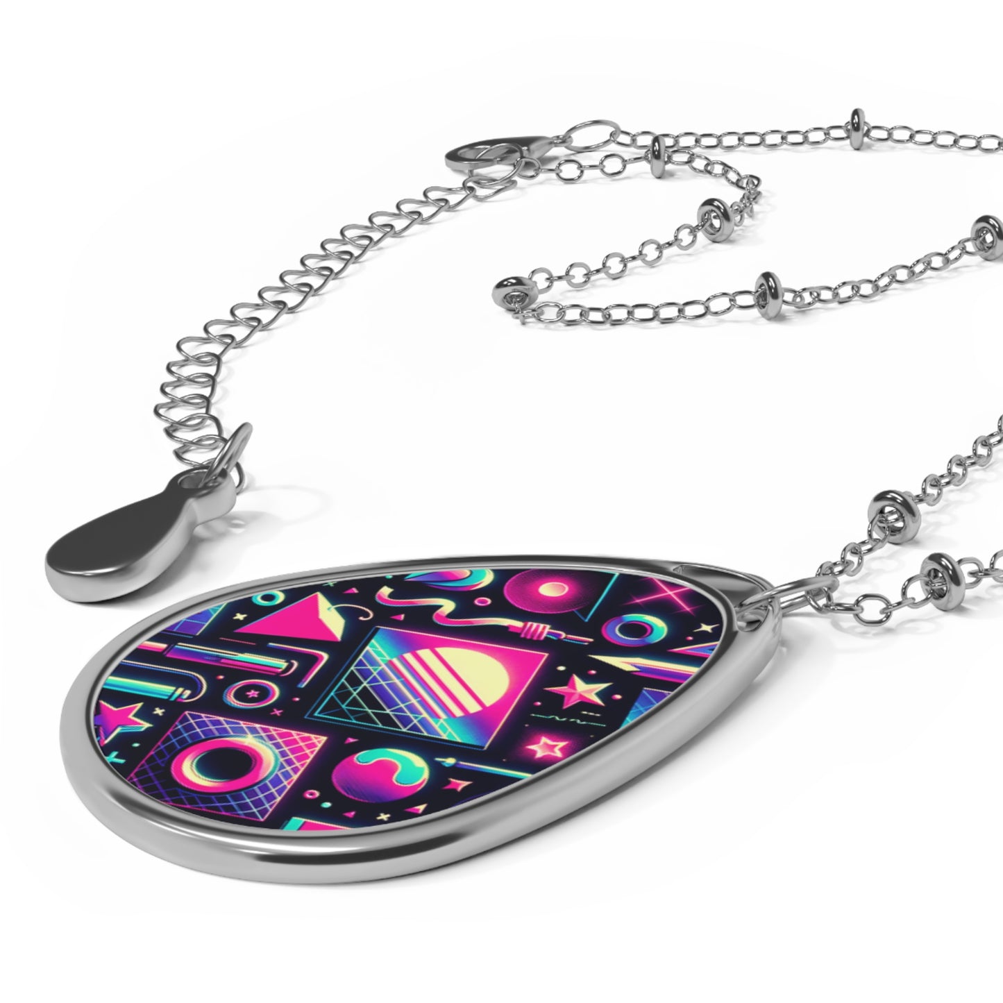 Neon Retro Revival Retro Futurism Oval Necklace - 8404 Design-61