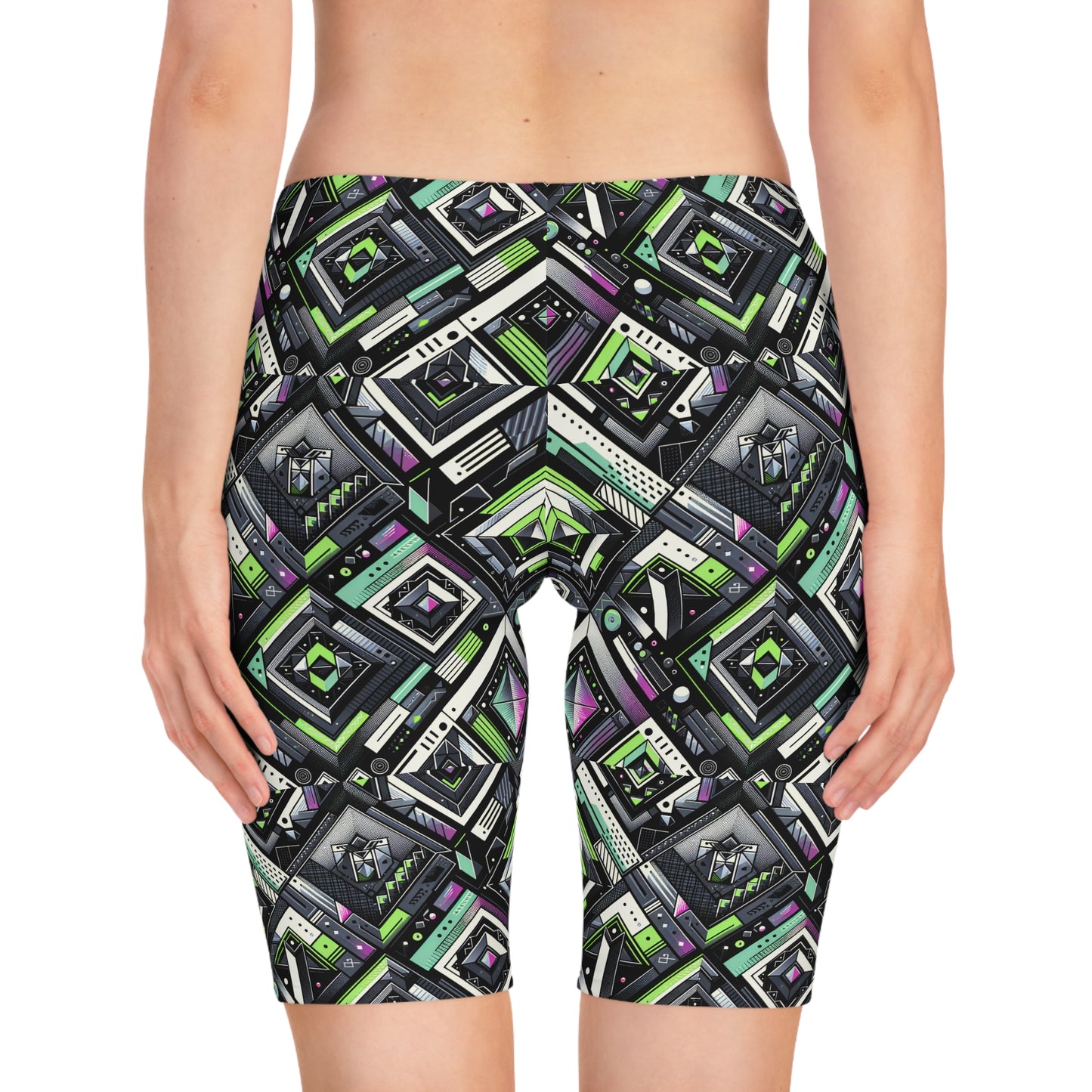 Retro Futurism Graphics Tech-Forward Streetwear Women's Bike Shorts - 8404 Design-48
