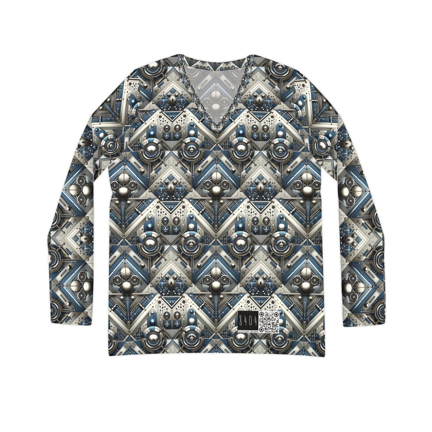 Tech Utility Fusion Tech-Forward Utility With a Futuristic Edge Women's Long Sleeve V-Neck Shirt - 8404 Design-63