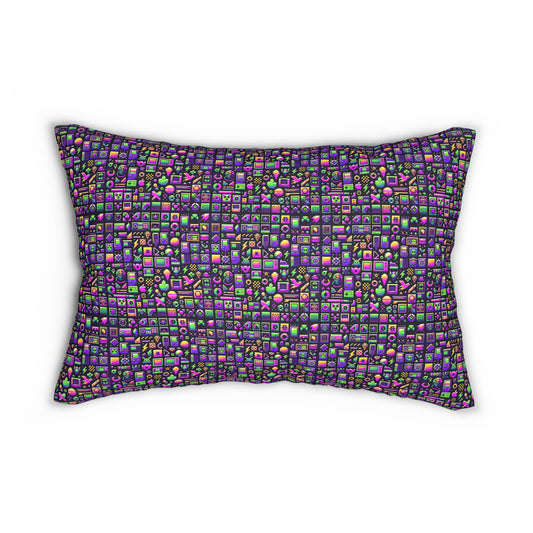 Digital Nostalgia Remix Modern Vintage Fusion Spun Polyester Lumbar Pillow - 8404 Design-49 S
