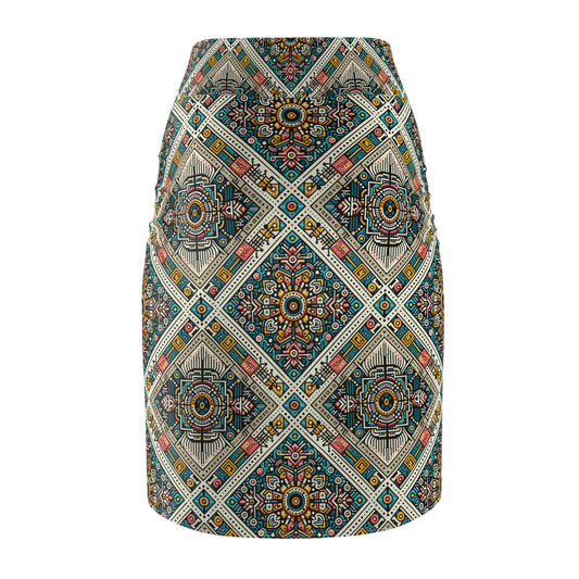Cultural Fusion Tech Blend of Cultural Heritage With Tech-Inspired Elements Women's Pencil Skirt - 8404 Design-64
