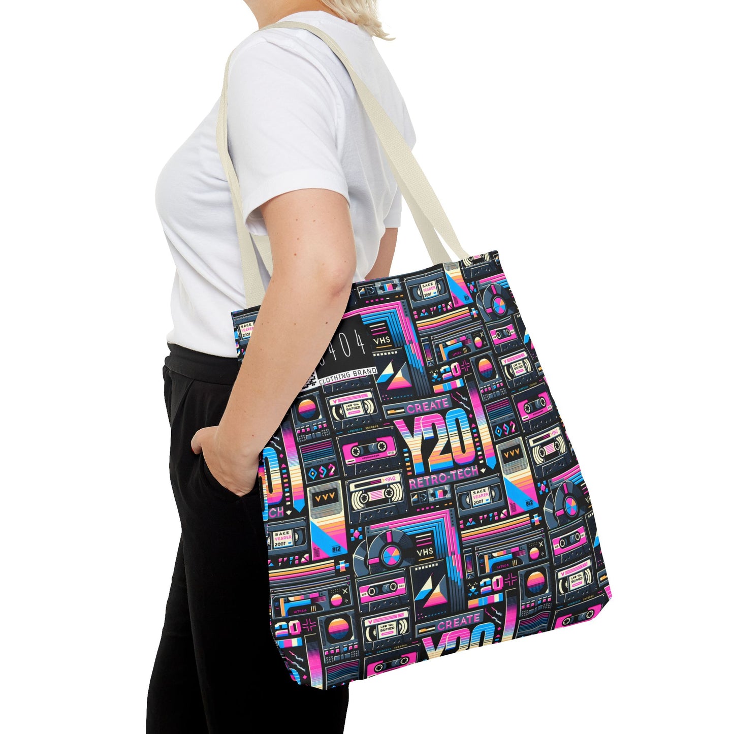 Digital Nostalgia Tech-Inspired Retro Fusion Tote Bag - 8404 Design-65