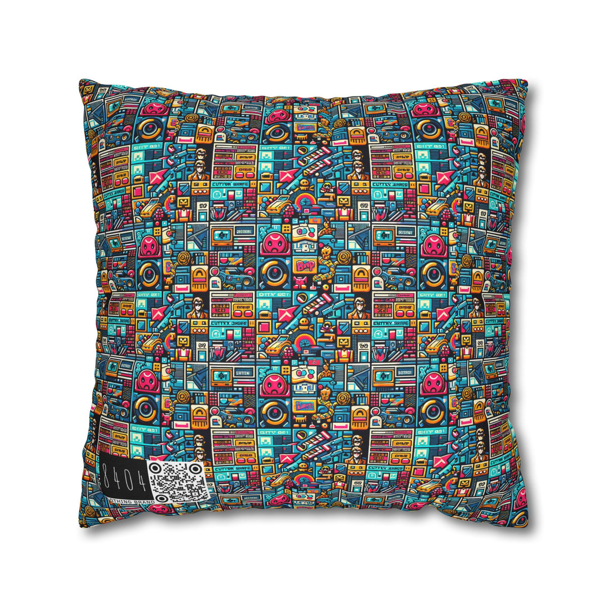 Digital Pop Culture Mashup Maximalist Pop Spun Polyester Square Pillowcase - 8404 Design-47