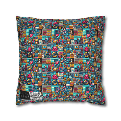 Digital Pop Culture Mashup Maximalist Pop Spun Polyester Square Pillowcase - 8404 Design-47