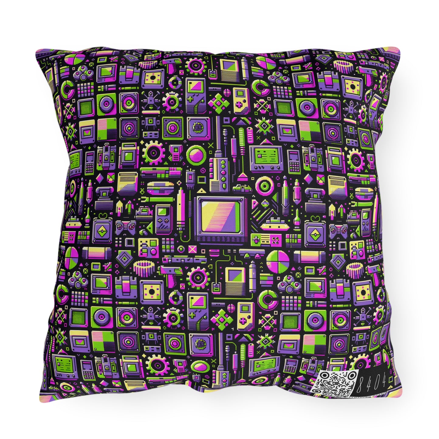 Digital Nostalgia Remix Modern Vintage Fusion Outdoor Pillow - 8404 Design-67